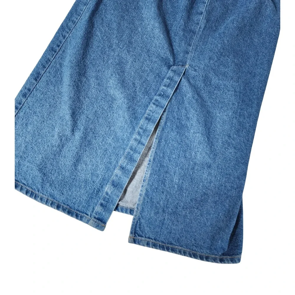 BLUEZONE Vintage 90s Denim Maxi Skirt Blue Cotton High Waist Front Slit USA 14W - Picture 11 of 14